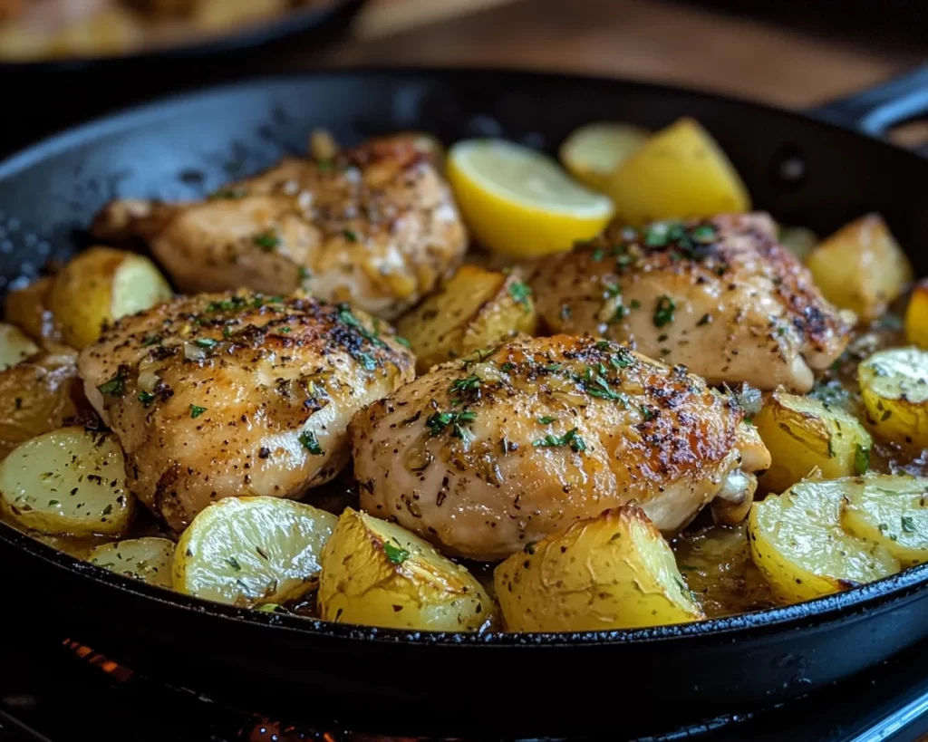 Chicken Recipes: One Pan Lemon Garlic Chicken and Potatoes in 25 Minutes