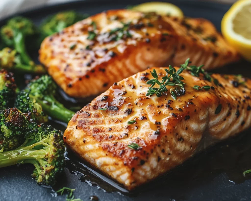Dinner Recipes: Honey Lemon Glazed Salmon With Roasted Broccoli in 25 Minutes