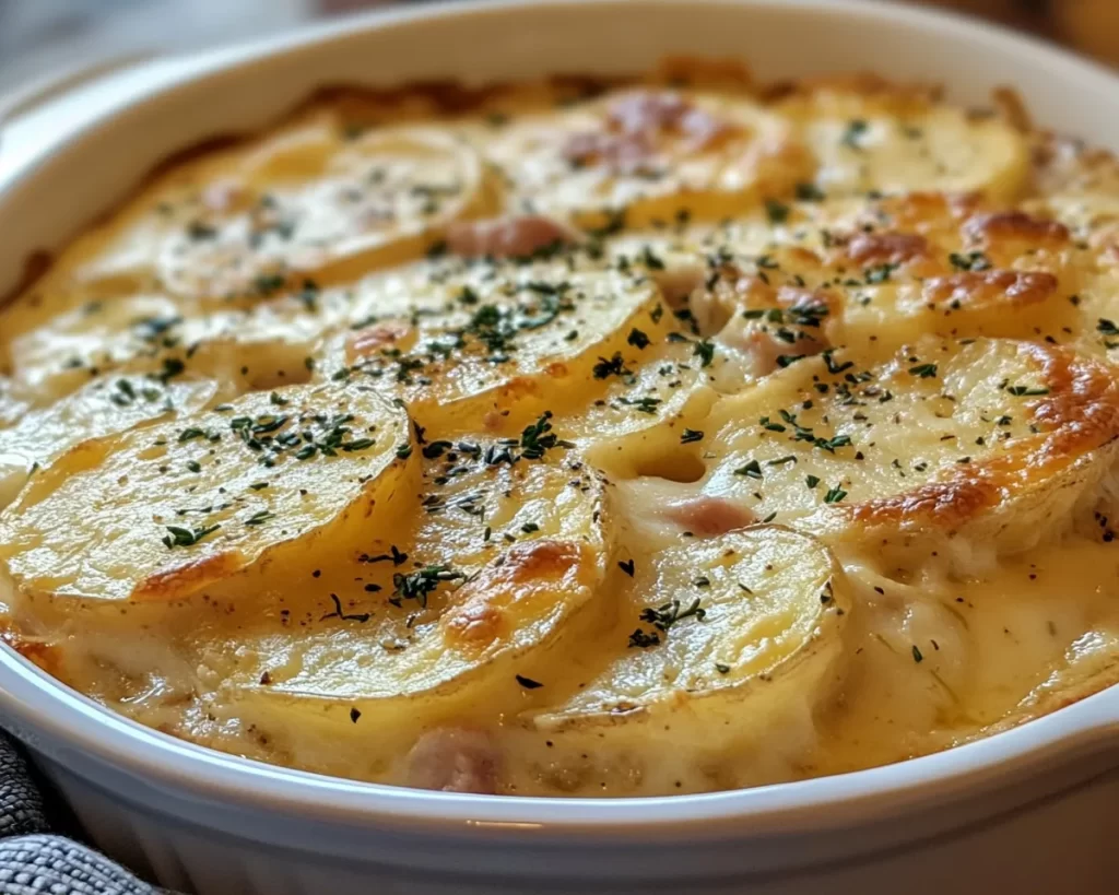 Scalloped Potatoes: Slow Cooker Ham and Cheddar Scalloped Potatoes in 10 Minutes Prep