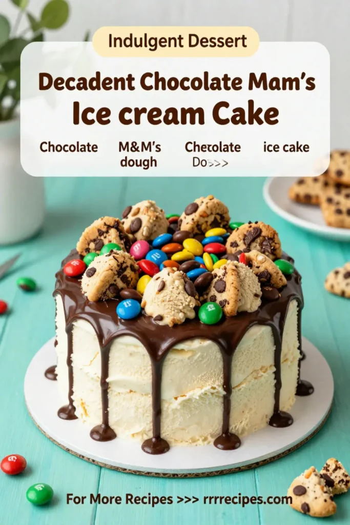 Decadent Chocolate M&M's and Chocolate Chip Cookie Dough Ice Cream Cake