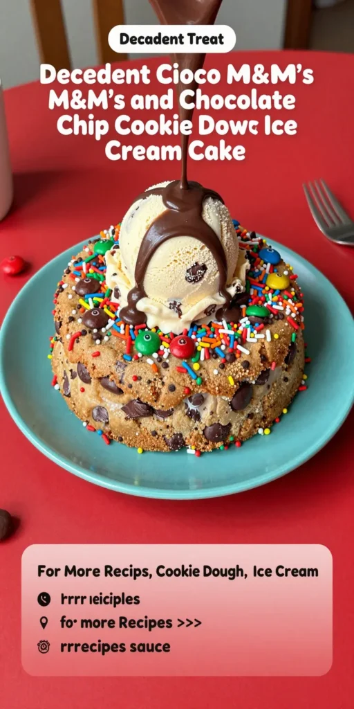 Decadent Chocolate M&M's and Chocolate Chip Cookie Dough Ice Cream Cake