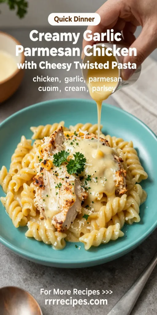 Creamy Garlic Parmesan Chicken with Cheesy Twisted Pasta
