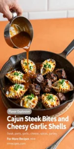 Cajun Steak Bites and Cheesy Garlic Shells Skillet
