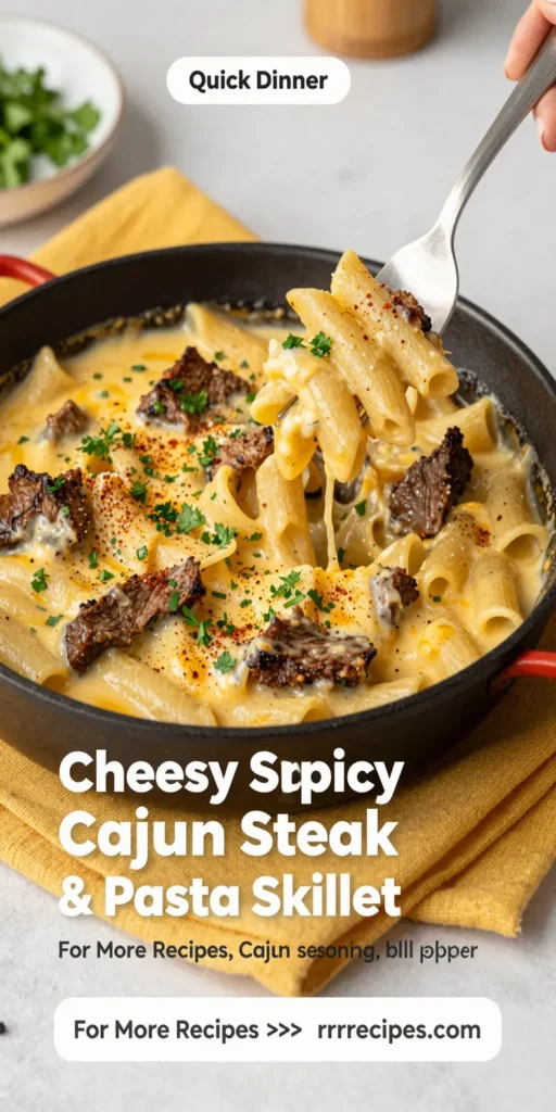 Cheesy Spicy Cajun Steak & Pasta Skillet