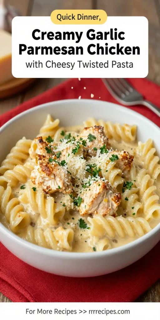 Creamy Garlic Parmesan Chicken with Cheesy Twisted Pasta