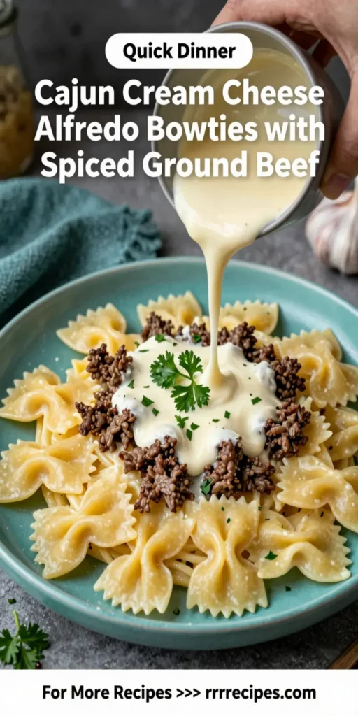 Cajun Cream Cheese Alfredo Bowties with Spiced Ground Beef