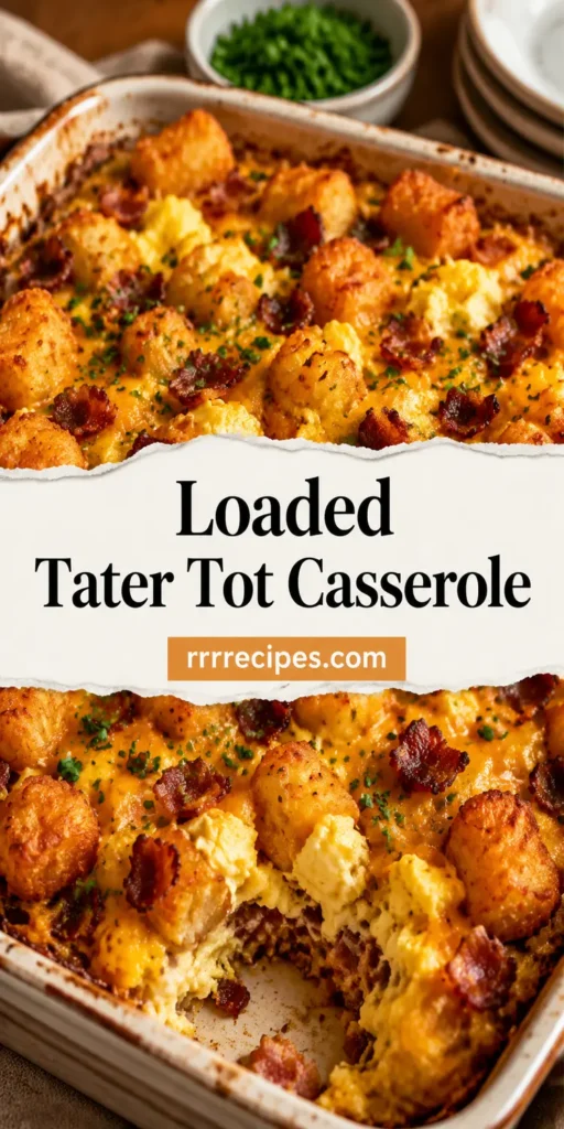 Loaded Tater Tot Breakfast Casserole with Bacon and Eggs