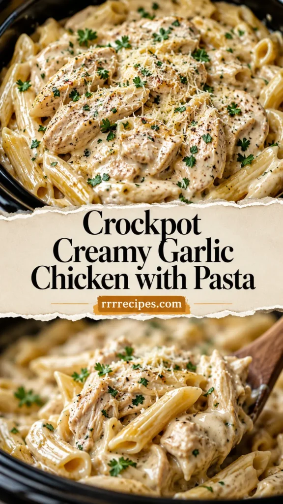 Crockpot Creamy Garlic Chicken with Pasta