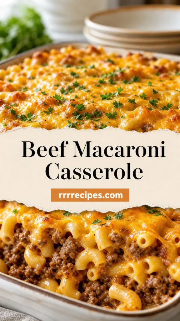 Beef Macaroni Casserole with Melted Cheese