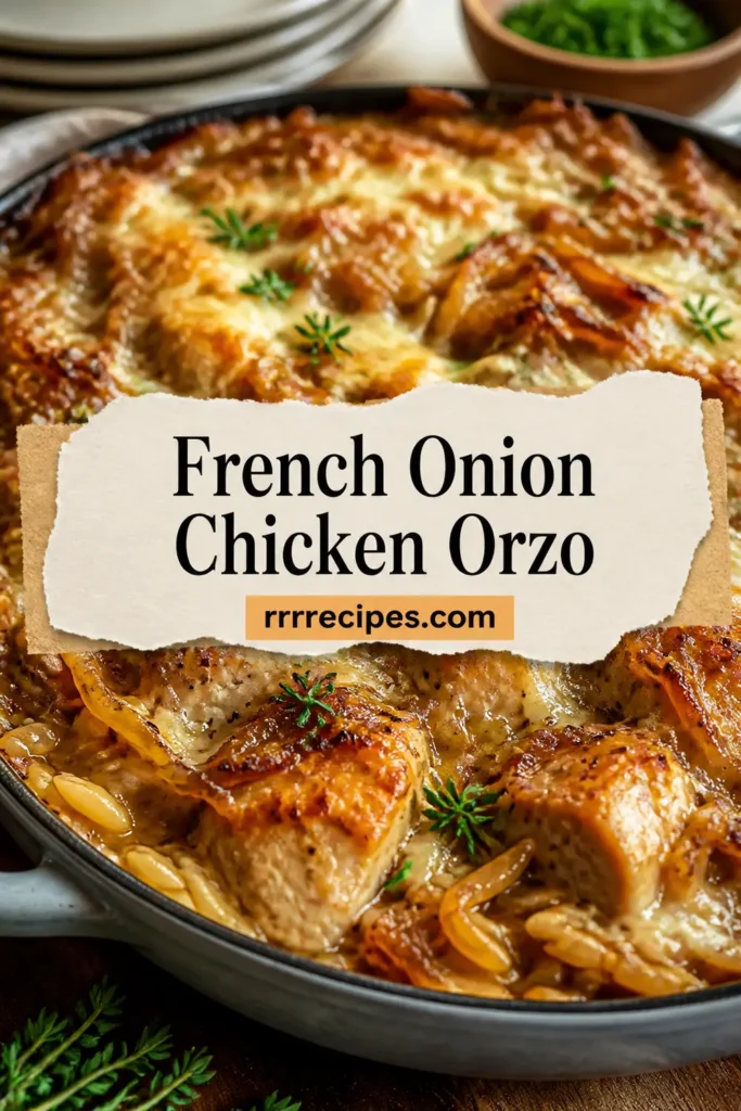 French Onion Chicken Orzo Casserole