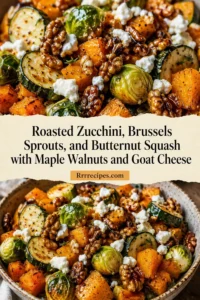 Roasted Zucchini, Brussels Sprouts, and Butternut Squash with Maple Walnuts and Goat Cheese