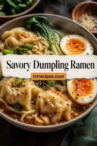 Savory Dumpling Ramen Bowl with Soft-Boiled Eggs and Fresh Greens