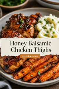 Honey Balsamic Chicken Thighs with Goat Cheese Mashed Potatoes and Roasted Carrots