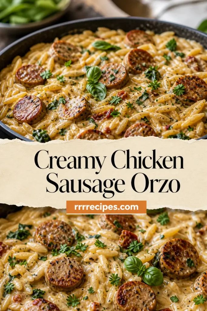 Creamy Chicken Sausage Orzo Skillet - Eat Yourself Skinny